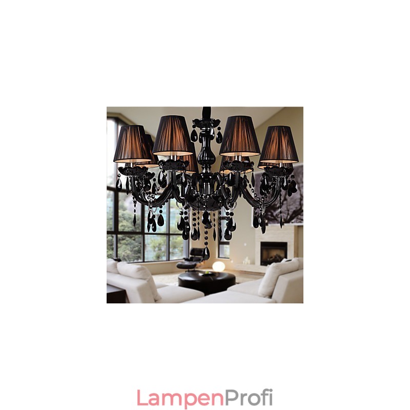 Kronleuchter Luxus Modern Schwarz Kristall Wohnzimmer 8 Lichter