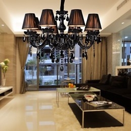Kronleuchter Luxus Modern Schwarz Kristall Wohnzimmer 8 Lichter