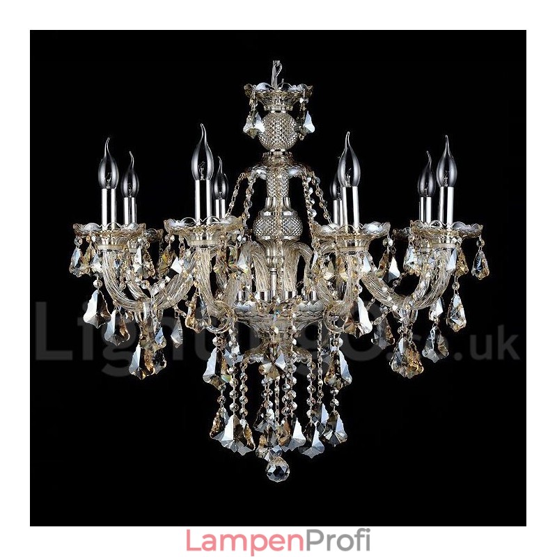 Retro Cognac Farbe K9 Kristall Moderner Kronleuchter mit 8 Lichtern