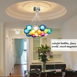 Moderne Bubble Globe Pendelleuchte aus farbigem Glas mit 19 Lichtern