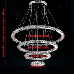 Moderne Pendelleuchte aus klarem Kristall, Deckenleuchter, Lampe mit D100CM + D80CM + D60CM + D40CM