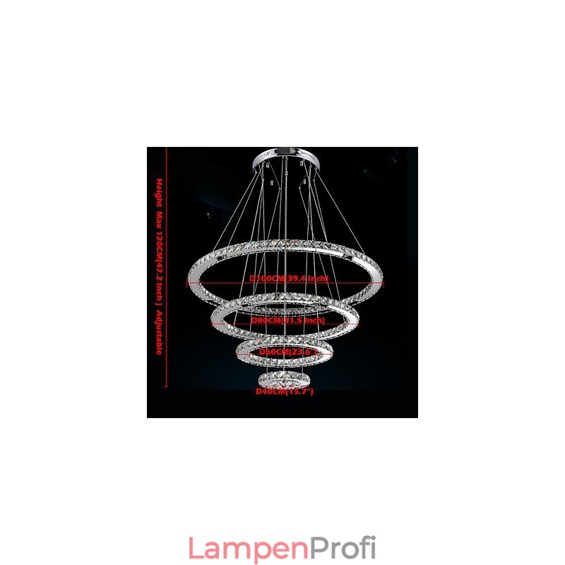 Moderne Pendelleuchte aus klarem Kristall, Deckenleuchter, Lampe mit D100CM + D80CM + D60CM + D40CM