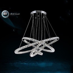 Moderne Pendelleuchte aus klarem Kristall, Deckenleuchter, Lampe mit D100CM + D80CM + D60CM + D40CM