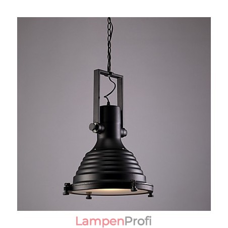 Schwarze Retro-Hängelampe aus Eisen und Glasschirm