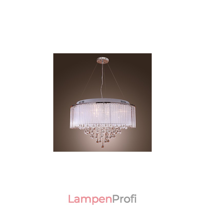 Moderne zeitgenössische Trommel Kristall galvanisierte Pendelleuchte