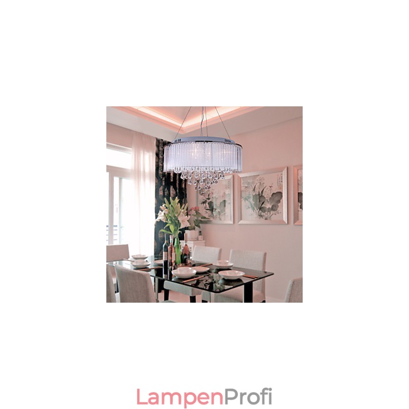 Moderne zeitgenössische Trommel Kristall galvanisierte Pendelleuchte