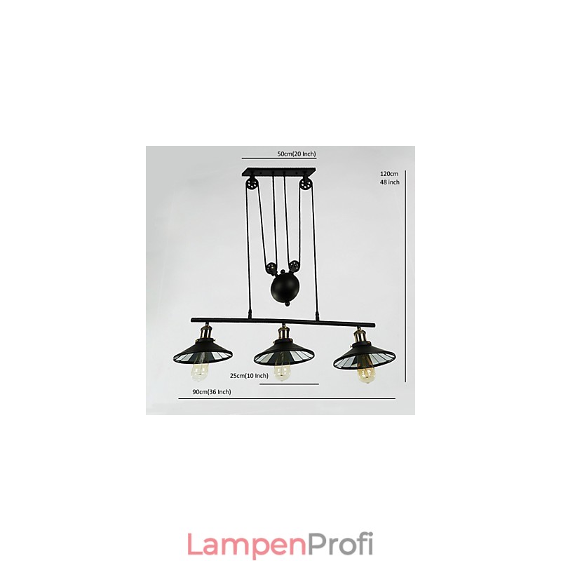 Pendelleuchten Vintage 3 Lichter ST64 Glühbirnen inklusive Up- und Down-System