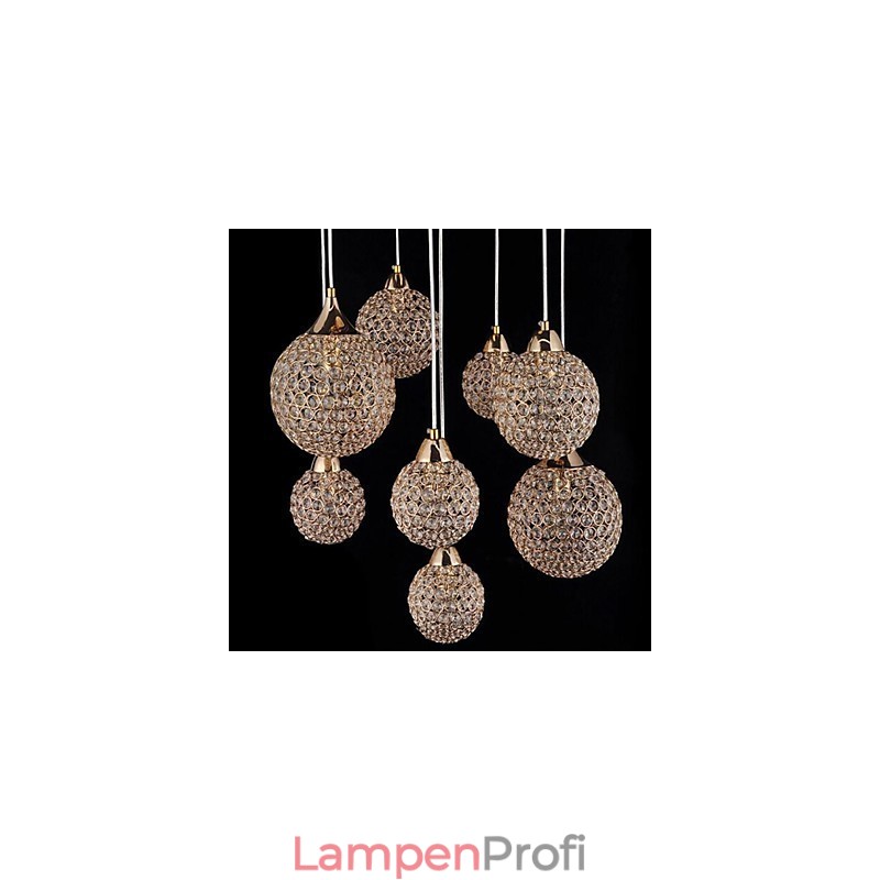 Moderne zeitgenössische Pendelleuchte aus galvanisiertem Metall mit Kugelkristallen