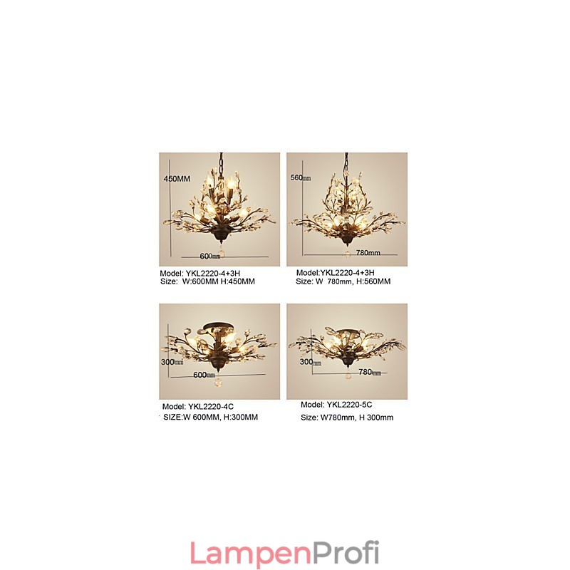 Vintage Kristall Deckenleuchte 7 Lichter Metall Malerei Schwarz ODER Gold