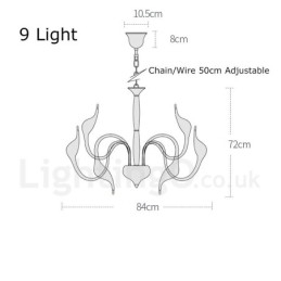9-flammiger, moderner Kronleuchter aus galvanisiertem Metall in Weiß