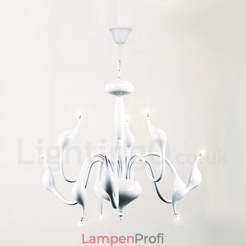 9-flammiger, moderner Kronleuchter aus galvanisiertem Metall in Weiß