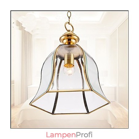 Kleine Pendelleuchte im amerikanischen Landhausstil, komplett aus Kupfer und einem Glas