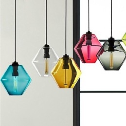 Bonbonfarbene Pendelleuchte mit einem Kopf aus Kunstglas, Kronleuchter und Glasschirm (Grau, Gelb, Grün, Rot, Rosa, Blau, Weiß)