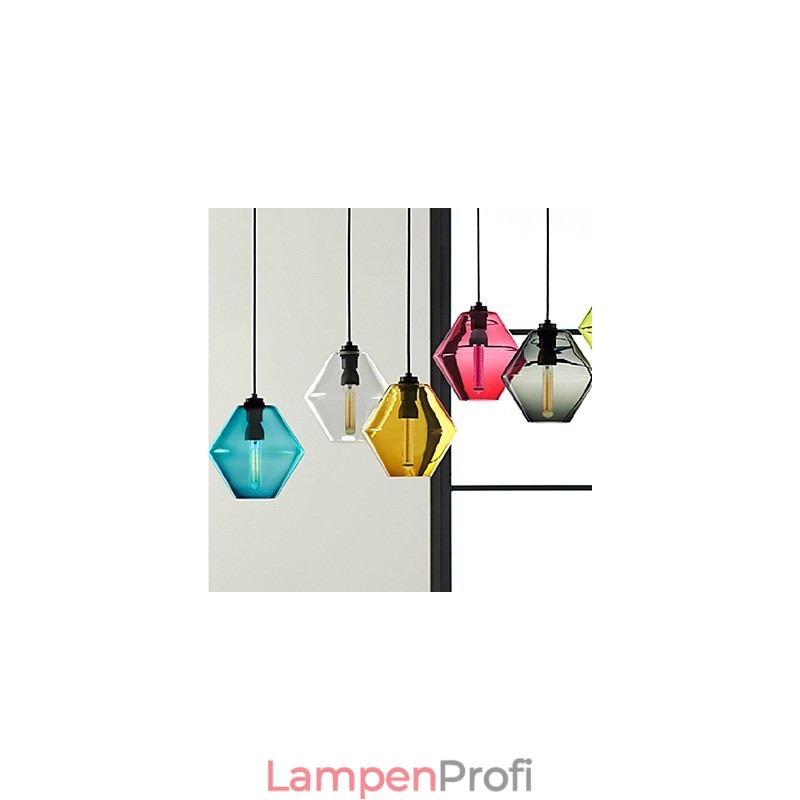 Bonbonfarbene Pendelleuchte mit einem Kopf aus Kunstglas, Kronleuchter und Glasschirm (Grau, Gelb, Grün, Rot, Rosa, Blau, Weiß)