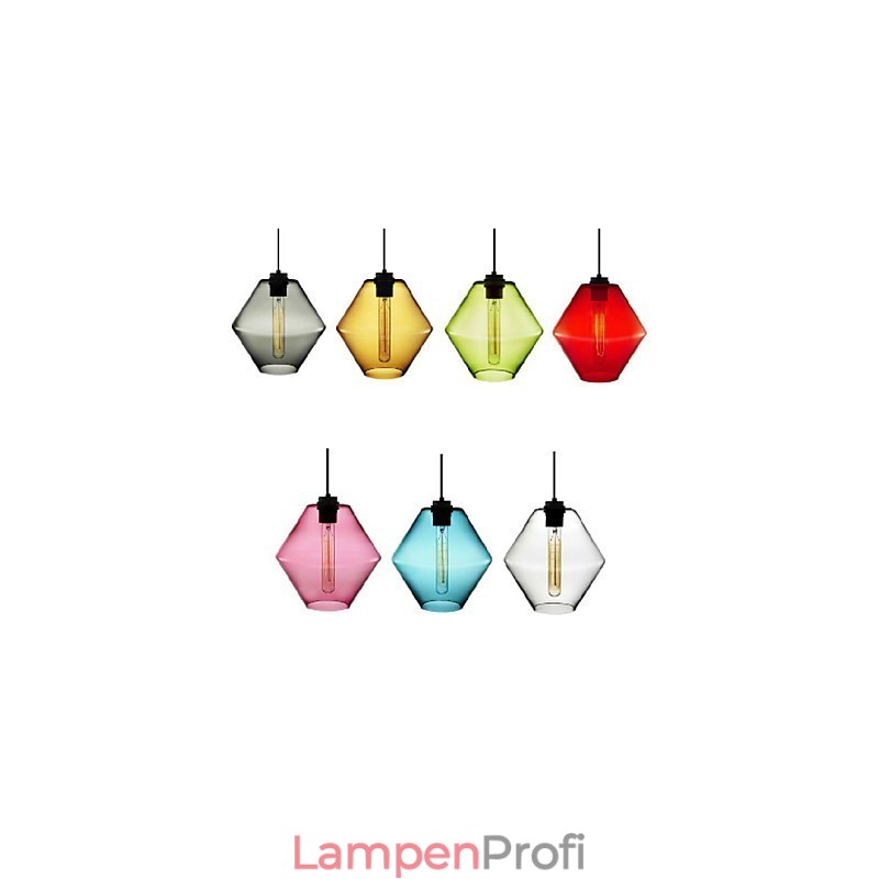 Bonbonfarbene Pendelleuchte mit einem Kopf aus Kunstglas, Kronleuchter und Glasschirm (Grau, Gelb, Grün, Rot, Rosa, Blau, Weiß)