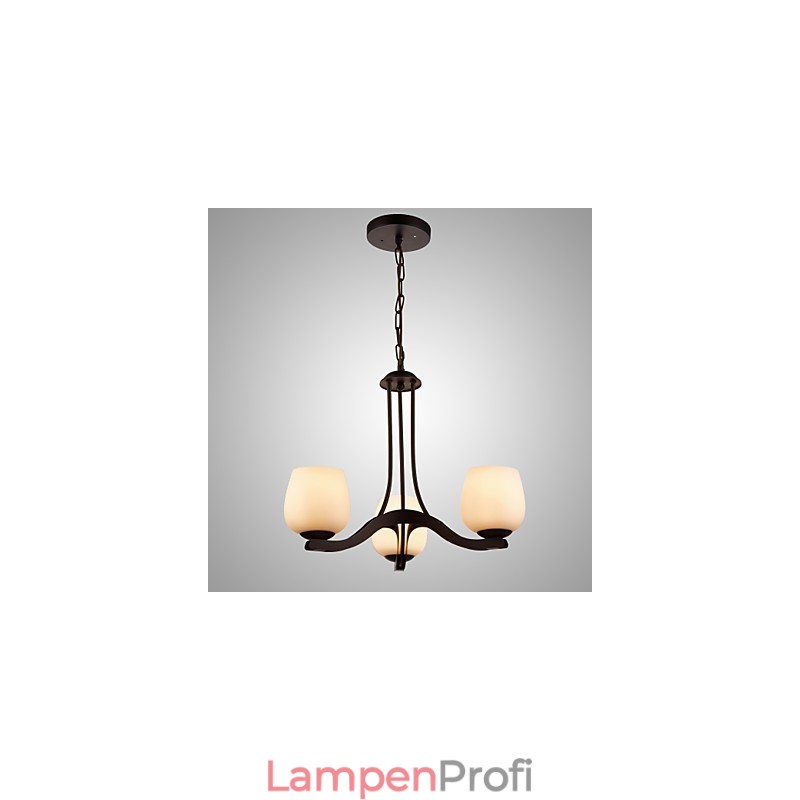 Kronleuchter aus Eisenmalerei mit Glasschirm, klassische Beleuchtungslampe, 3 Köpfe