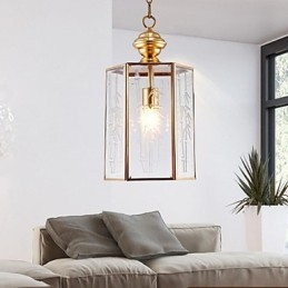 Kleine Pendelleuchte im amerikanischen Landhausstil, komplett aus Kupfer und einem Glas