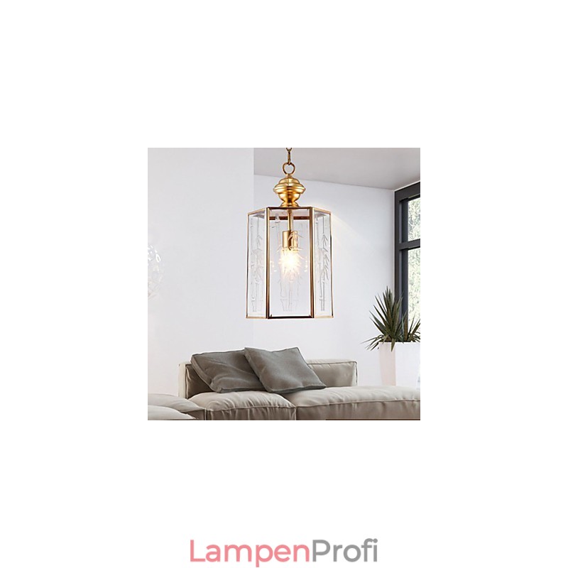 Kleine Pendelleuchte im amerikanischen Landhausstil, komplett aus Kupfer und einem Glas