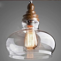 Pendelleuchte aus Holz und Kristall im Vintage-Stil (Durchmesser 24 cm)