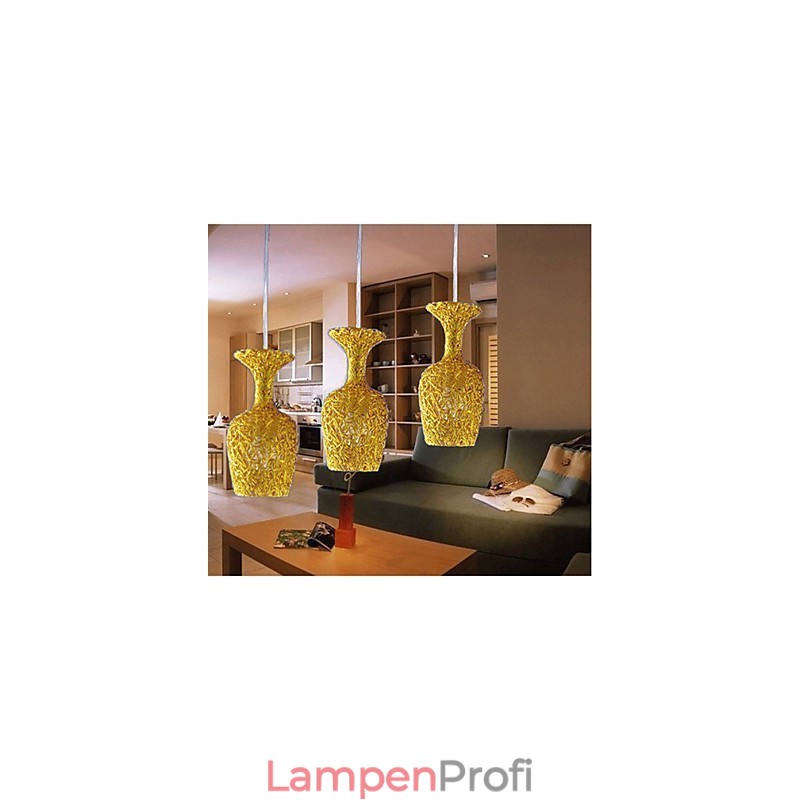 Kronleuchter aus gewebtem Aluminium mit drei Kopflampen, Apfel