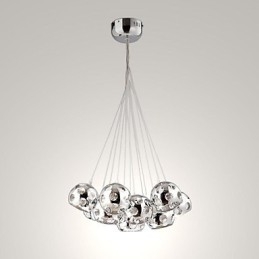 Moderne zeitgenössische Globus Chrom Metall Pendelleuchte
