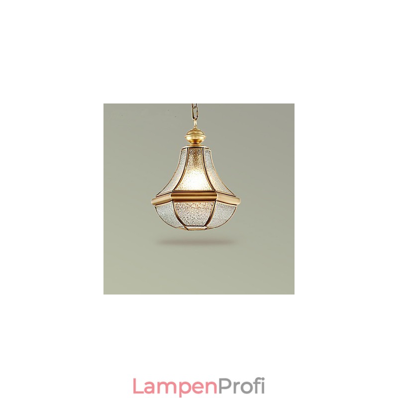 Kleine Pendelleuchte im amerikanischen Landhausstil, komplett aus Kupfer und einem Glas