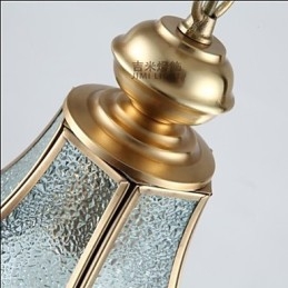 Kleine Pendelleuchte im amerikanischen Landhausstil, komplett aus Kupfer und einem Glas