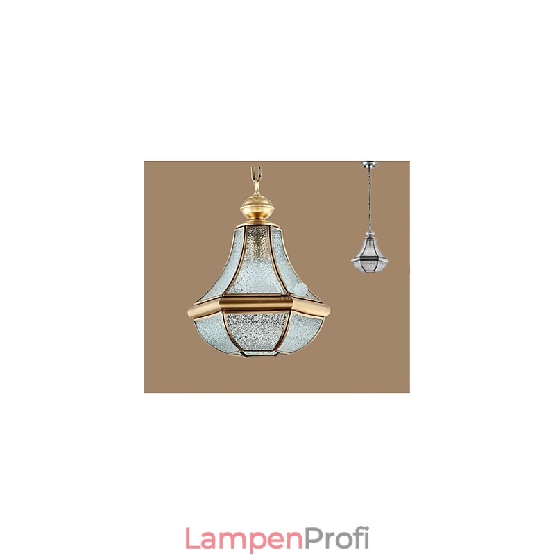 Kleine Pendelleuchte im amerikanischen Landhausstil, komplett aus Kupfer und einem Glas